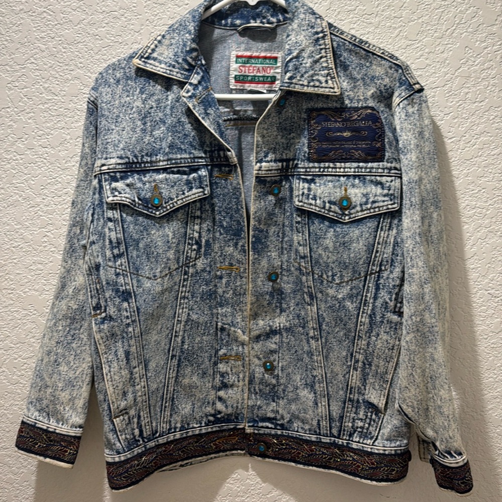 Stefano International Denim Jacket Women Size S Vintage Regalia Acid Washed